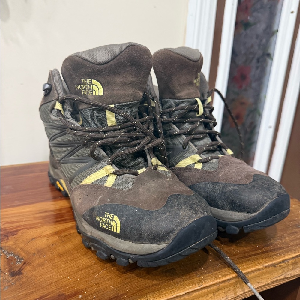 The North Face Brown & Olive Trail Hiking Boots with Yellow Accents